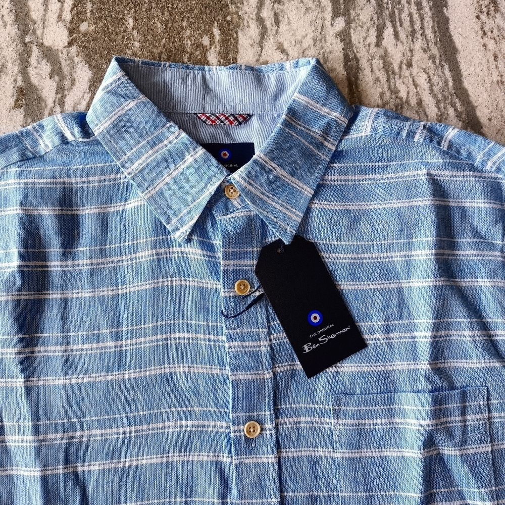 Ben Sherman Men's Short Sleeve Linen Blend Shirt New Size Medium